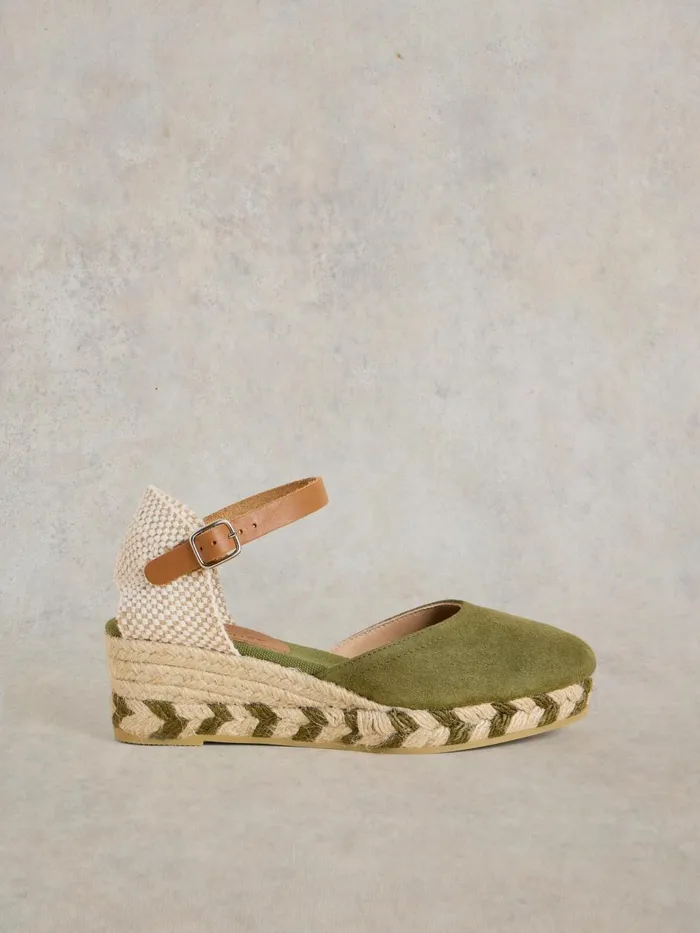 Women HEELS and WEDGES White Stuff Suede Closed Espadrille Wedge Khaki Green Women HEELS and WEDGES White Stuff Suede Closed Espadrille Wedge Khaki Green