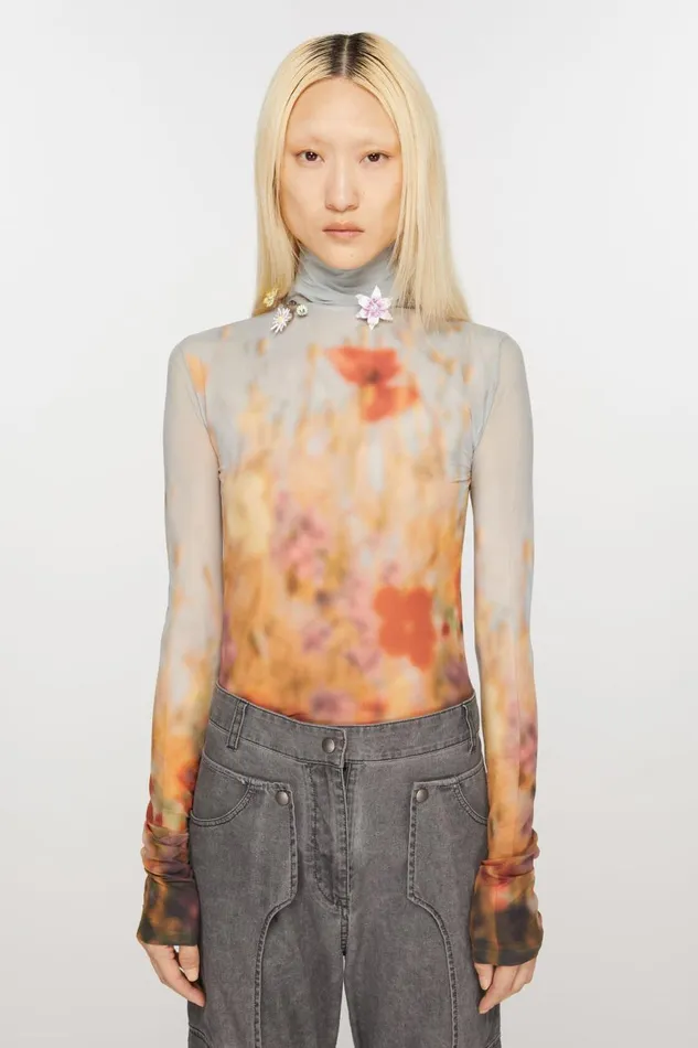 Women High Neck Seamless Top Greymulti Acne Studios Tshirts