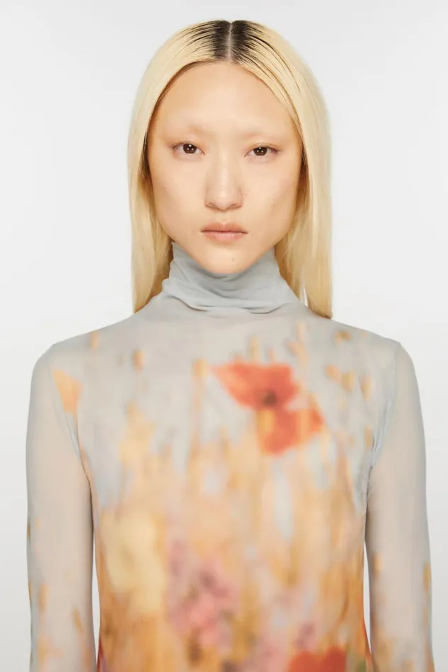 Women High Neck Seamless Top Greymulti Acne Studios Tshirts