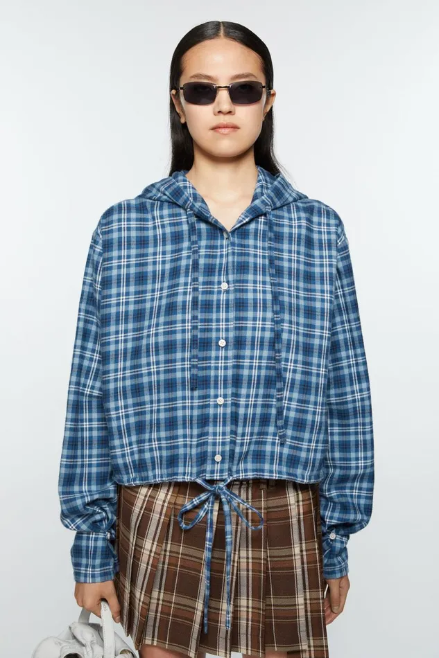 Women Hooded Shirt Mid Bluedusty Blue Acne Studios Shirts and Blouses
