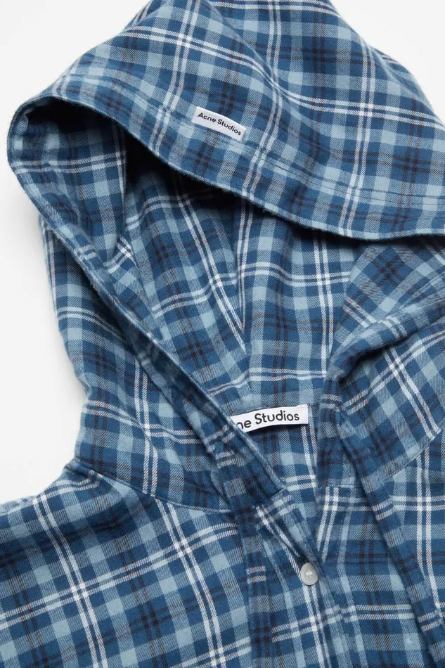 Women Hooded Shirt Mid Bluedusty Blue Acne Studios Shirts and Blouses