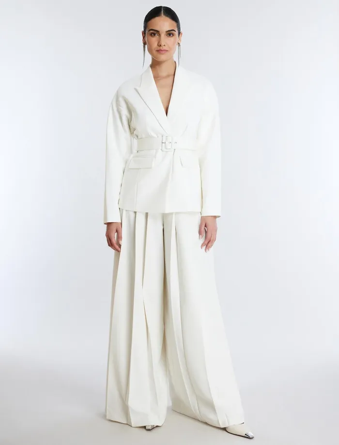 Women Jackets and Blazers BCBG Belted Blazer Gardenia