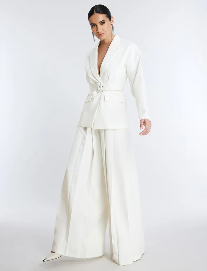 Women Jackets and Blazers BCBG Belted Blazer Gardenia