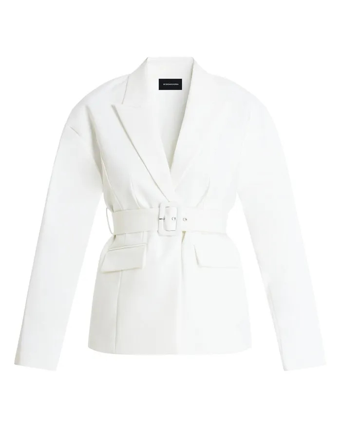 Women Jackets and Blazers BCBG Belted Blazer Gardenia