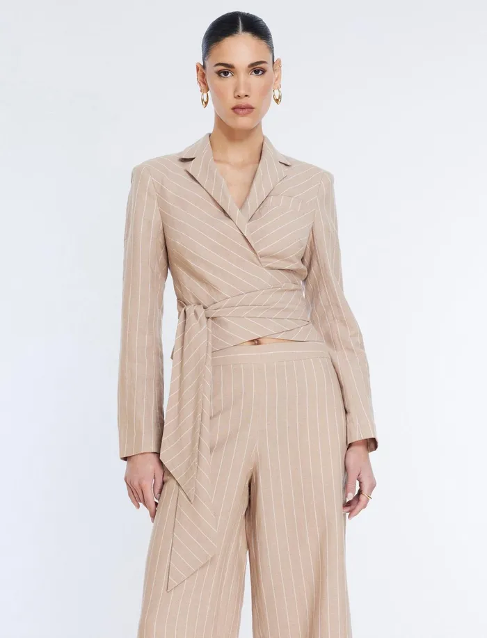 Women Jackets and Blazers BCBG FrontTie Jacket Khakiwhite