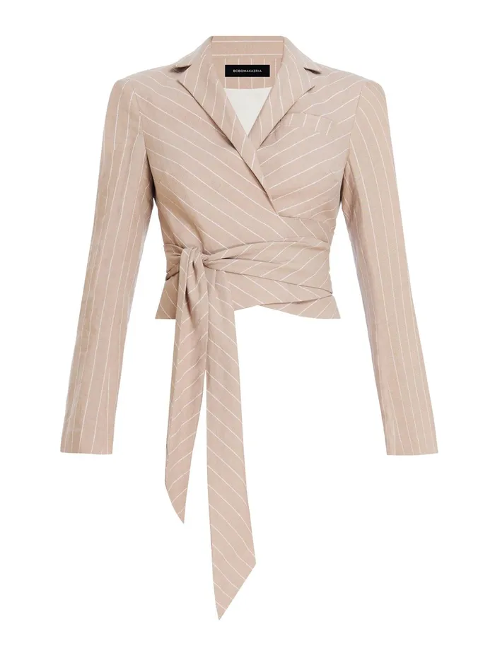 Women Jackets and Blazers BCBG FrontTie Jacket Khakiwhite