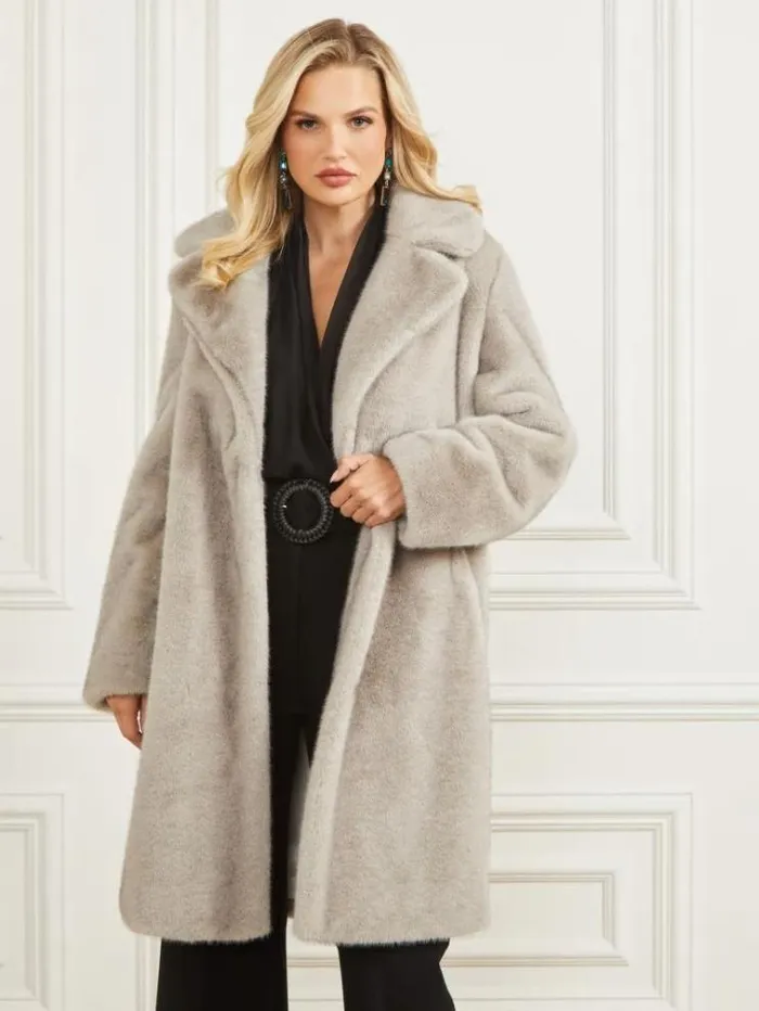 Women Jackets Marciano Bianca FauxFur Coat Grey Pearl Multi