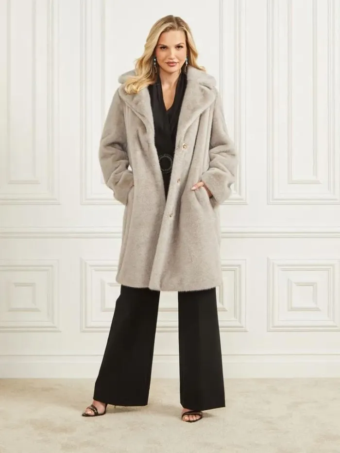 Women Jackets Marciano Bianca FauxFur Coat Grey Pearl Multi