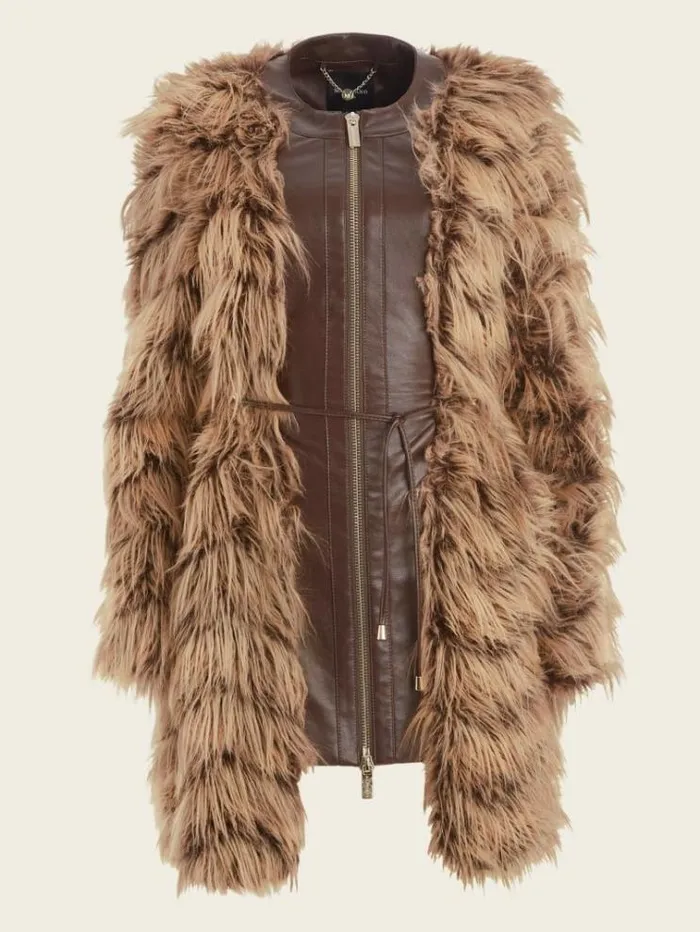 Women Jackets Marciano Dinah Shaggy Coat Dark Bourbon With Classic Women Jackets Marciano Dinah Shaggy Coat Dark Bourbon With Classic