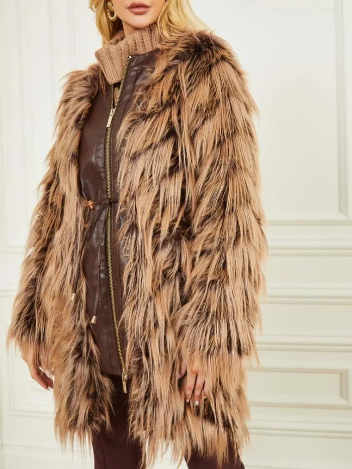 Women Jackets Marciano Dinah Shaggy Coat Dark Bourbon With Classic Women Jackets Marciano Dinah Shaggy Coat Dark Bourbon With Classic