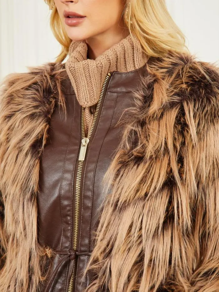 Women Jackets Marciano Dinah Shaggy Coat Dark Bourbon With Classic Women Jackets Marciano Dinah Shaggy Coat Dark Bourbon With Classic