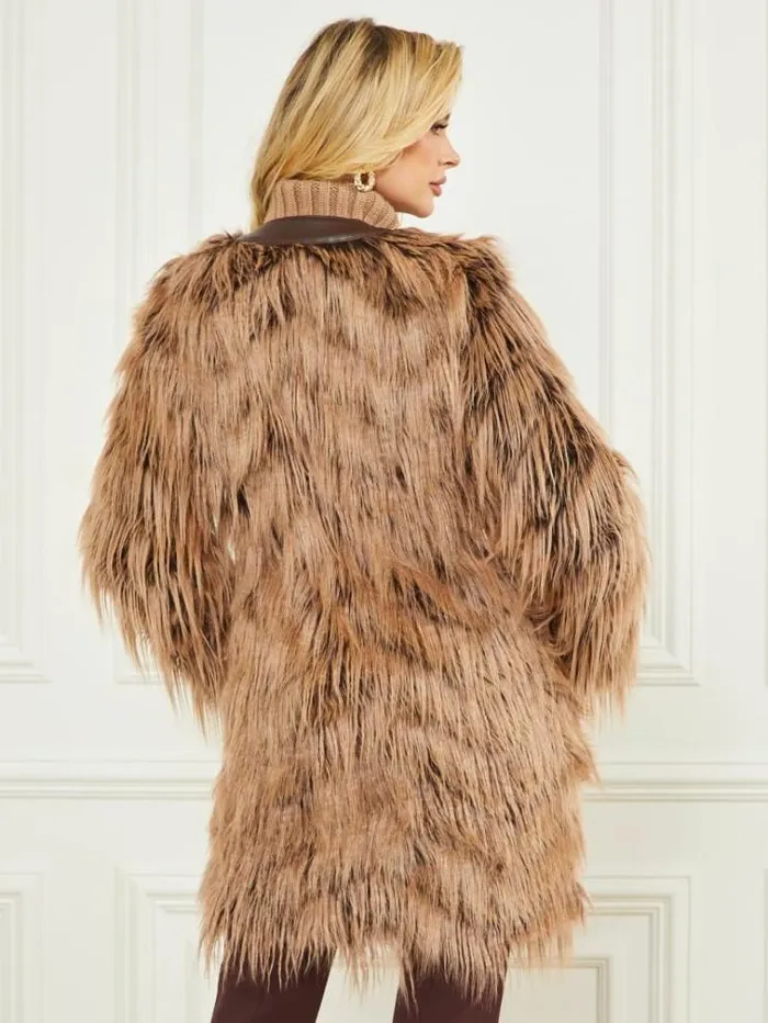 Women Jackets Marciano Dinah Shaggy Coat Dark Bourbon With Classic Women Jackets Marciano Dinah Shaggy Coat Dark Bourbon With Classic