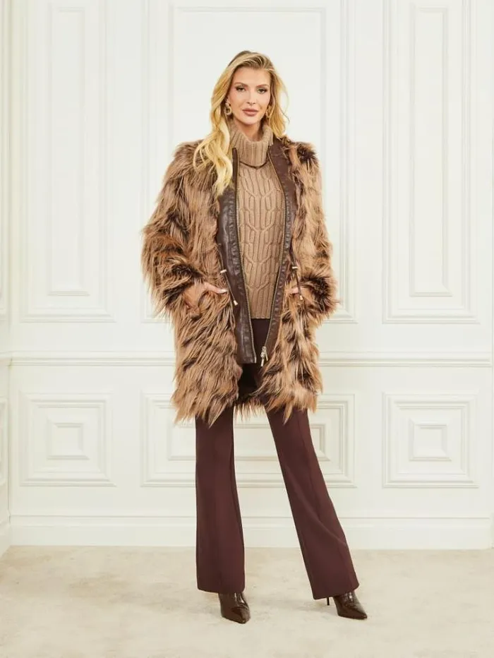 Women Jackets Marciano Dinah Shaggy Coat Dark Bourbon With Classic Women Jackets Marciano Dinah Shaggy Coat Dark Bourbon With Classic