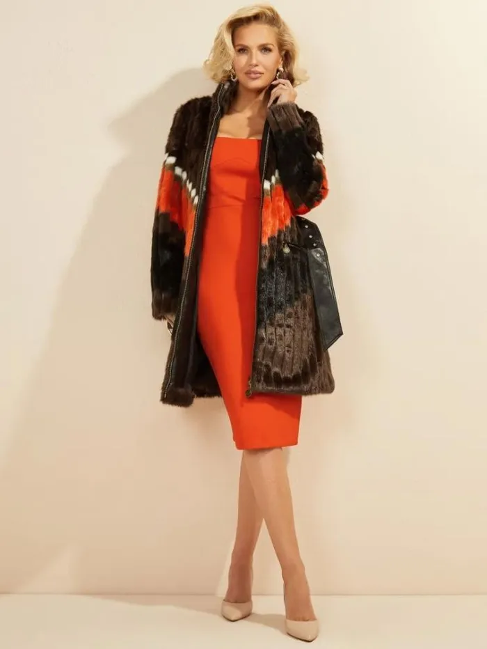 Women Jackets Marciano Judy FauxFur Coat Chevron Orange