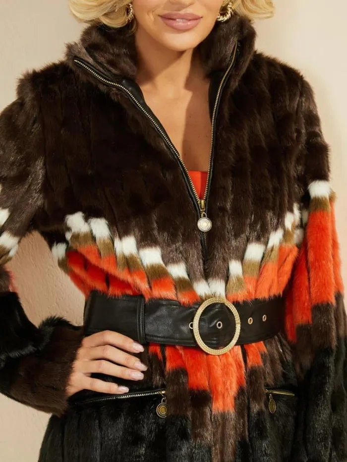 Women Jackets Marciano Judy FauxFur Coat Chevron Orange