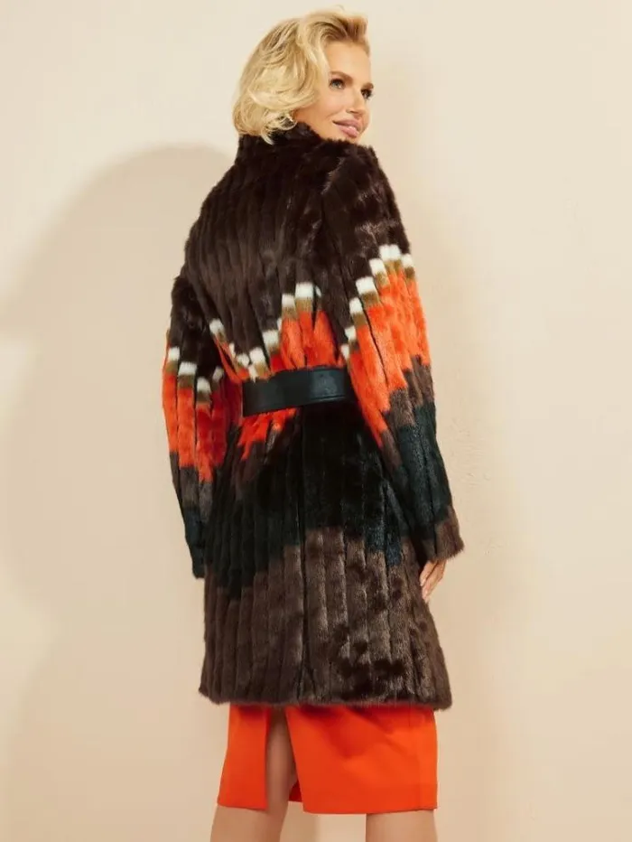 Women Jackets Marciano Judy FauxFur Coat Chevron Orange
