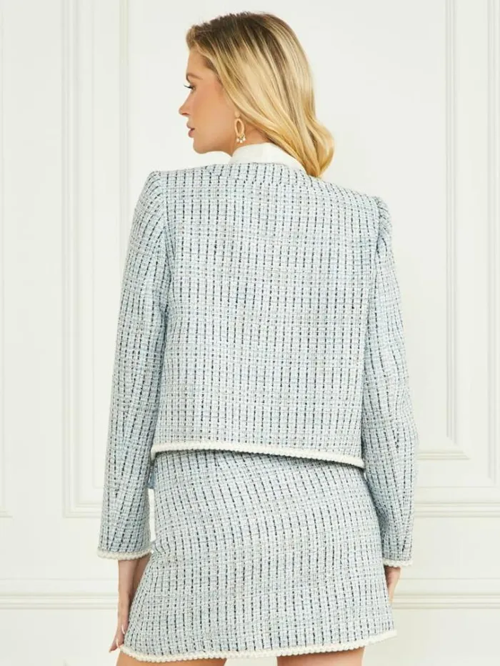Women Jackets Marciano Provence Tweed Blazer Remarkable Blue Tweed Women Jackets Marciano Provence Tweed Blazer Remarkable Blue Tweed