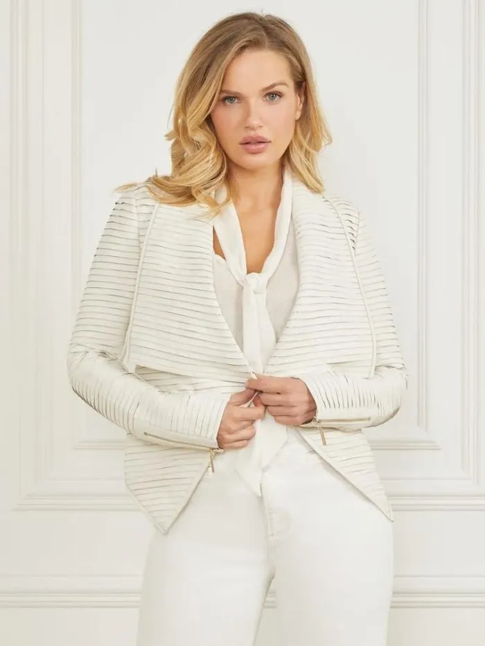 Women Jackets Marciano Shayna Drape Leather Jacket Pale Pearl Women Jackets Marciano Shayna Drape Leather Jacket Pale Pearl