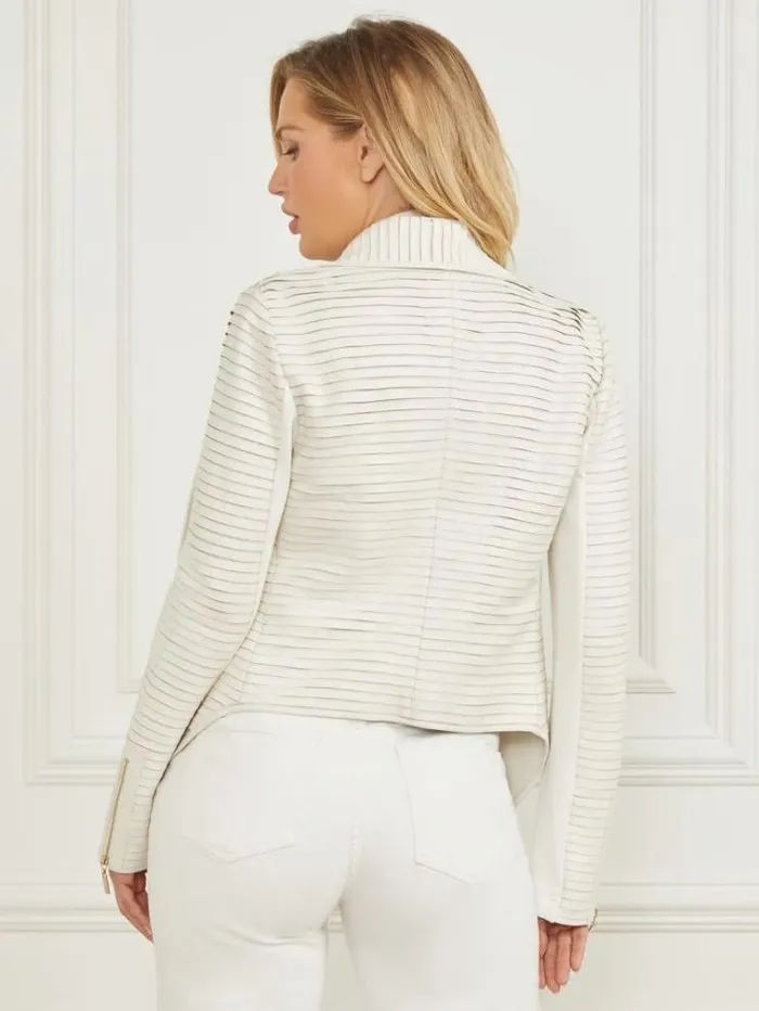 Women Jackets Marciano Shayna Drape Leather Jacket Pale Pearl Women Jackets Marciano Shayna Drape Leather Jacket Pale Pearl