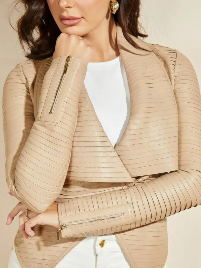 Women Jackets Marciano Shayna Drape Leather Jacket Sheer Fancy