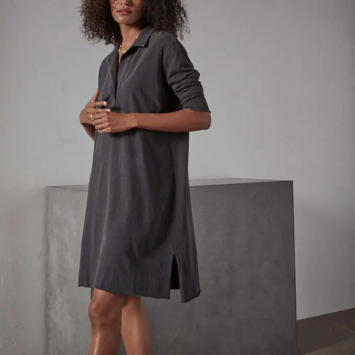 WOMEN James Perse DRESSESJUMPSUITS High Twist Jersey Relaxed Polo Dress Magma Pigment