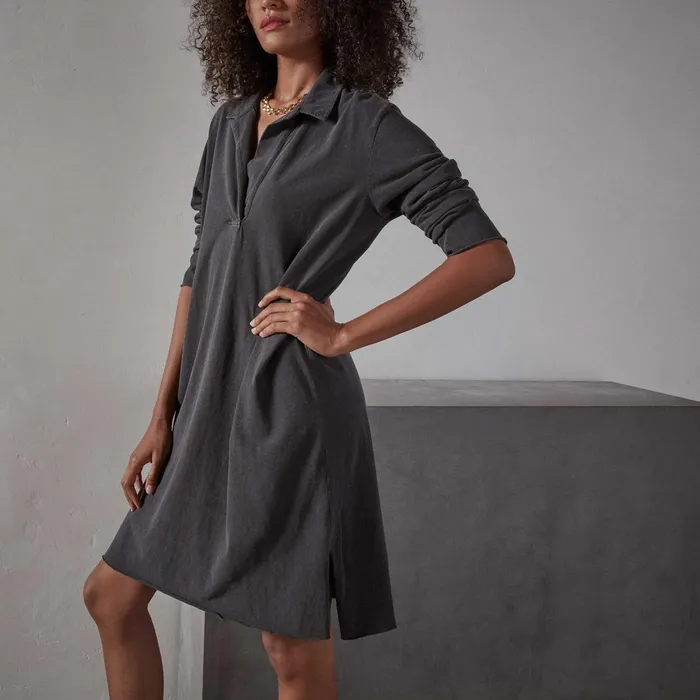 WOMEN James Perse DRESSESJUMPSUITS High Twist Jersey Relaxed Polo Dress Magma Pigment