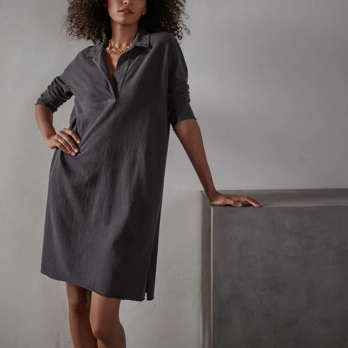 WOMEN James Perse DRESSESJUMPSUITS High Twist Jersey Relaxed Polo Dress Magma Pigment