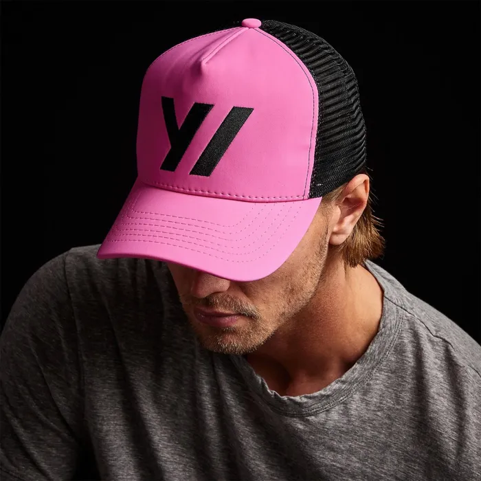 WOMEN James Perse HATS Embroidered Scuba Trucker Hat Hot Pink