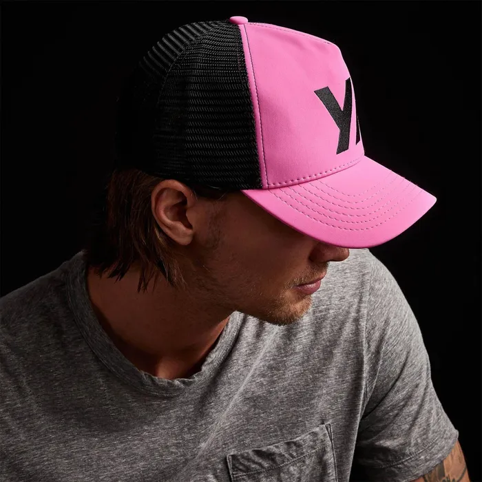 WOMEN James Perse HATS Embroidered Scuba Trucker Hat Hot Pink