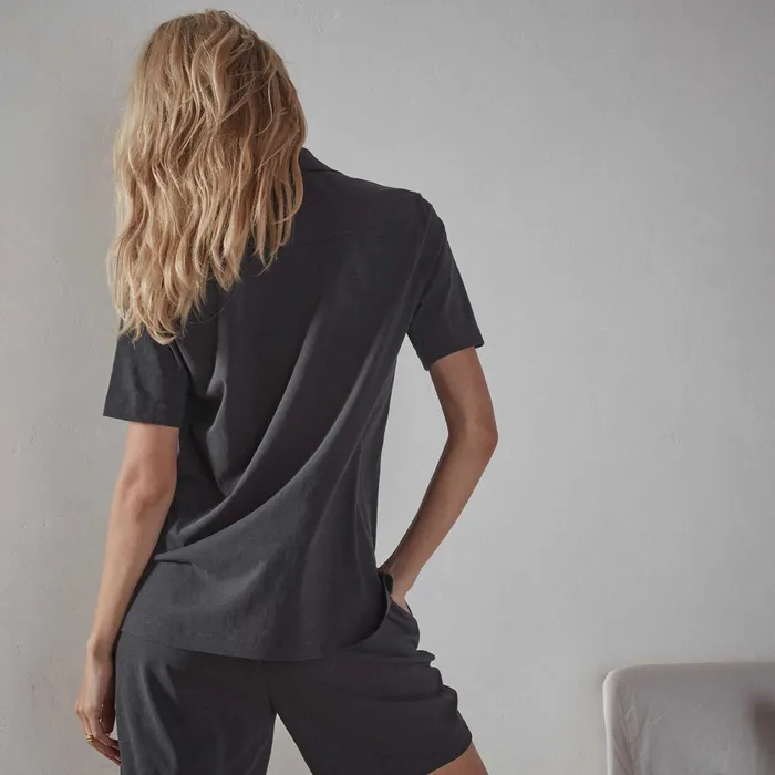 WOMEN James Perse LOUNGE Clean Finish Jersey Camp Shirt Magma