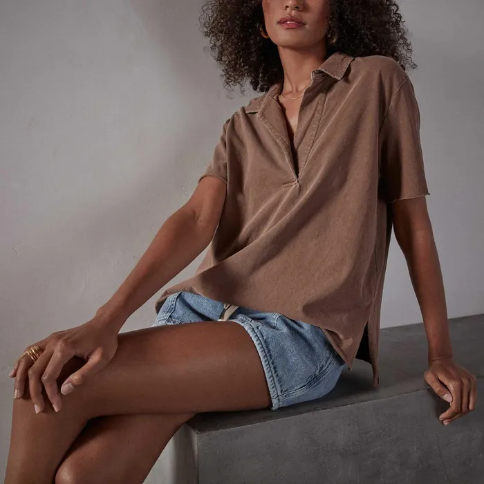 WOMEN James Perse NOVELTY TOPS High Twist Jersey Oversized Polo Malt Pigment