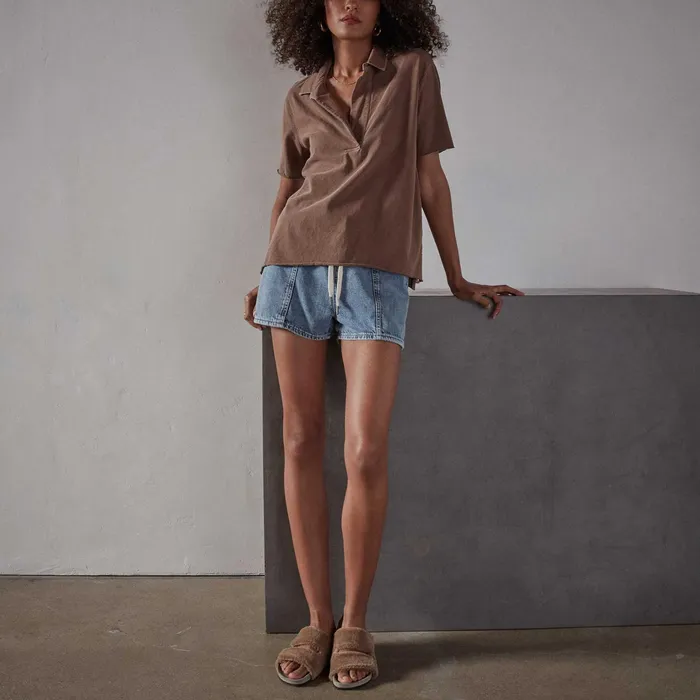 WOMEN James Perse NOVELTY TOPS High Twist Jersey Oversized Polo Malt Pigment