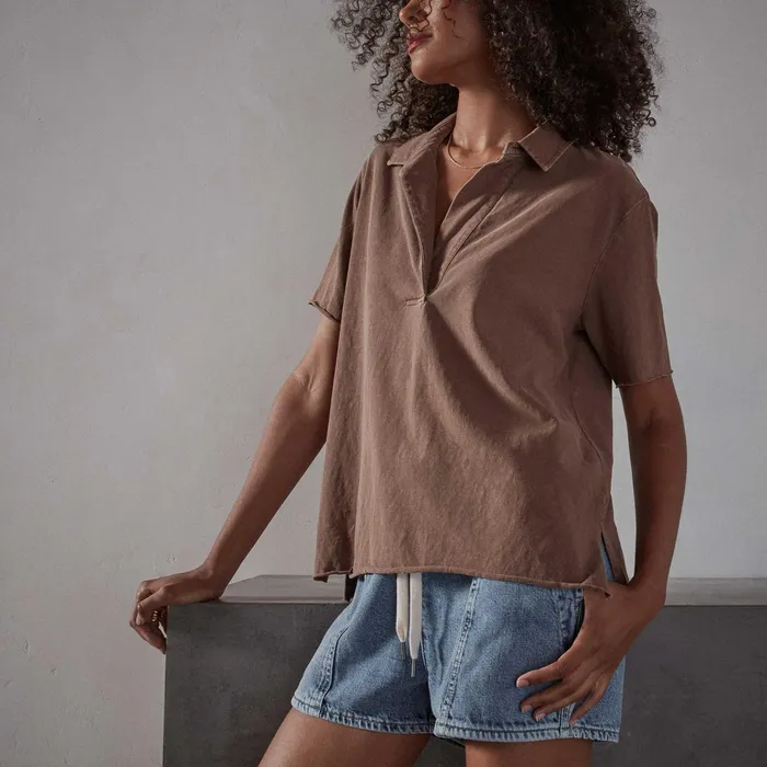 WOMEN James Perse NOVELTY TOPS High Twist Jersey Oversized Polo Malt Pigment