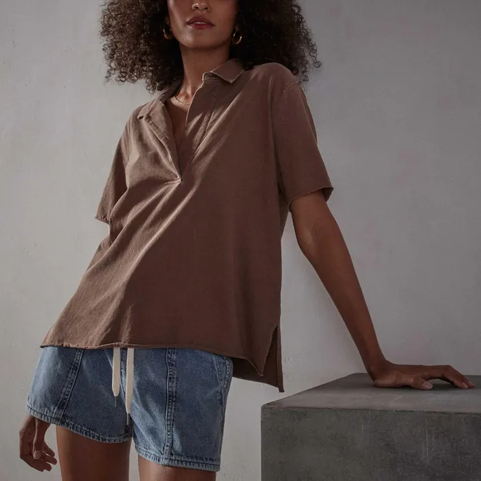WOMEN James Perse NOVELTY TOPS High Twist Jersey Oversized Polo Malt Pigment