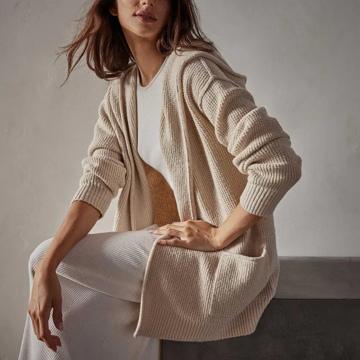 WOMEN James Perse SWEATERS Cotton Wool Thermal Cardigan Oatmilk