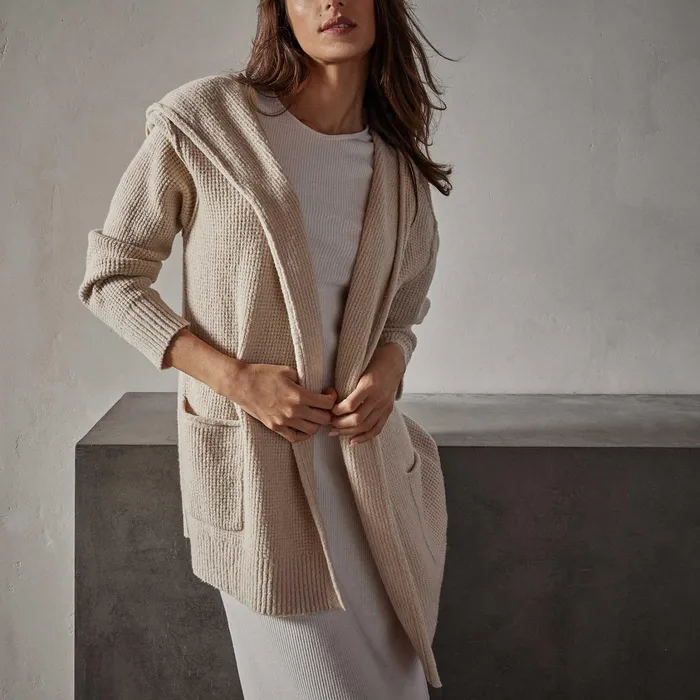WOMEN James Perse SWEATERS Cotton Wool Thermal Cardigan Oatmilk