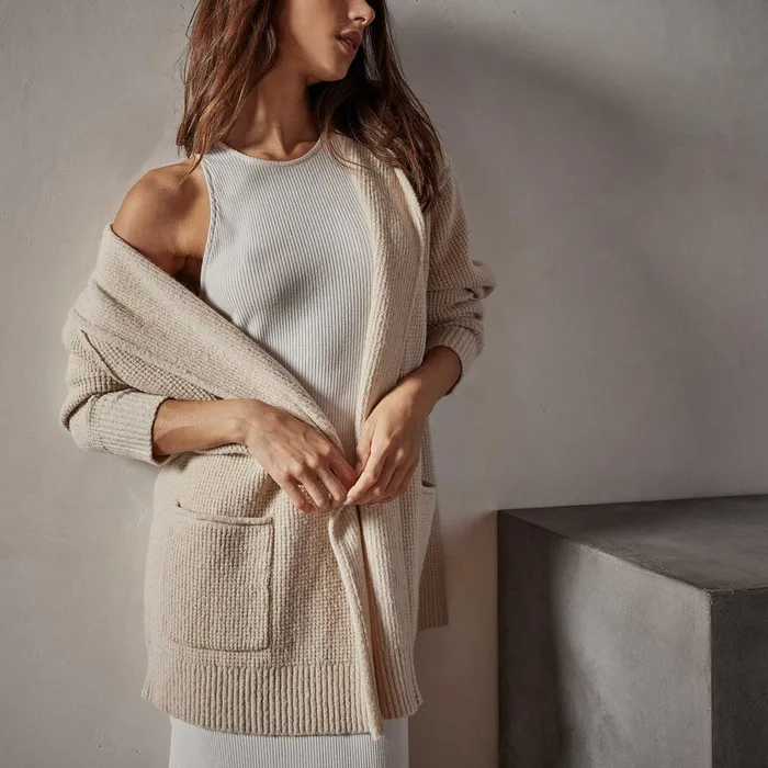 WOMEN James Perse SWEATERS Cotton Wool Thermal Cardigan Oatmilk