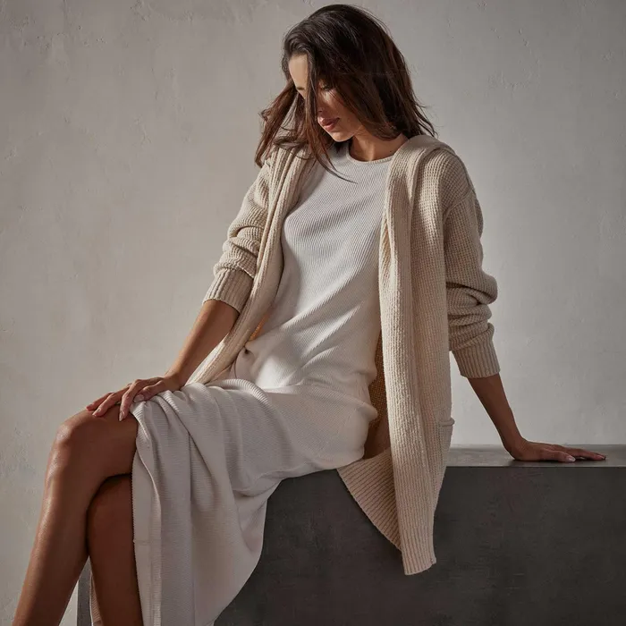 WOMEN James Perse SWEATERS Cotton Wool Thermal Cardigan Oatmilk