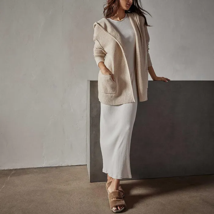 WOMEN James Perse SWEATERS Cotton Wool Thermal Cardigan Oatmilk