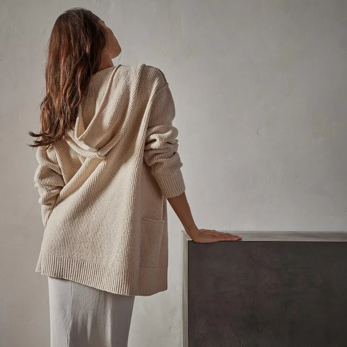 WOMEN James Perse SWEATERS Cotton Wool Thermal Cardigan Oatmilk