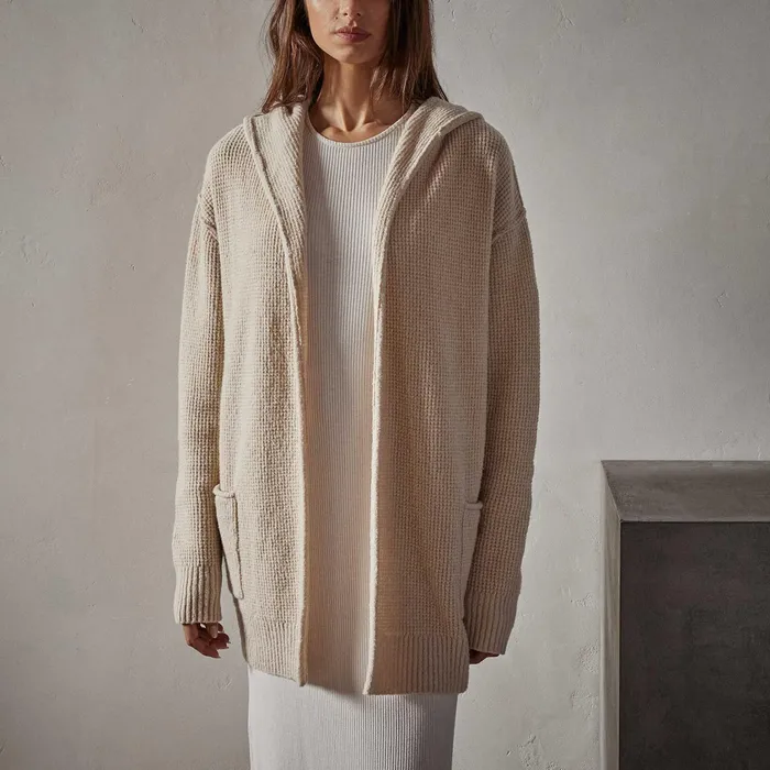 WOMEN James Perse SWEATERS Cotton Wool Thermal Cardigan Oatmilk