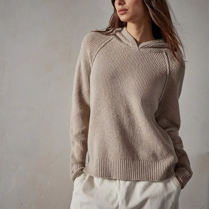 WOMEN James Perse SWEATERS Thermal Knit Hooded Sweater Nude