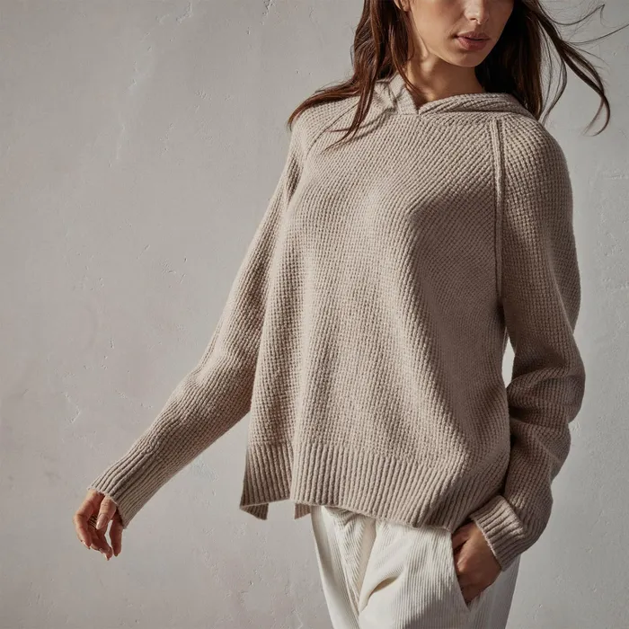 WOMEN James Perse SWEATERS Thermal Knit Hooded Sweater Nude