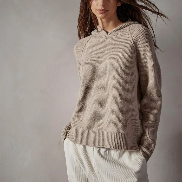 WOMEN James Perse SWEATERS Thermal Knit Hooded Sweater Nude