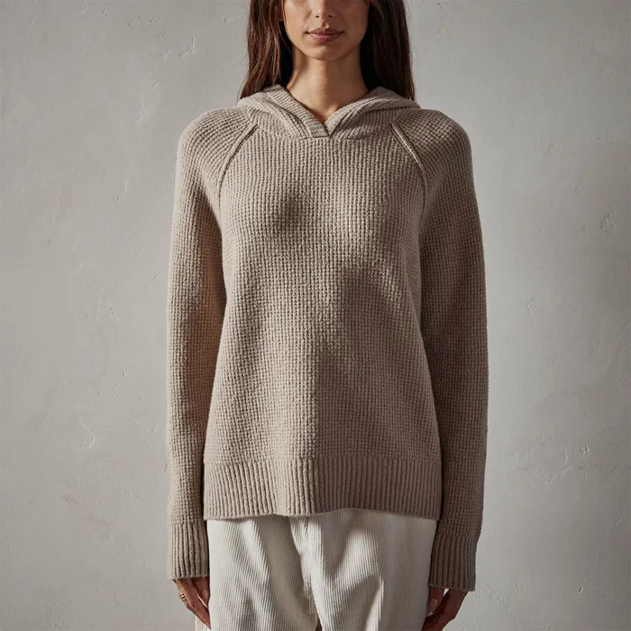 WOMEN James Perse SWEATERS Thermal Knit Hooded Sweater Nude
