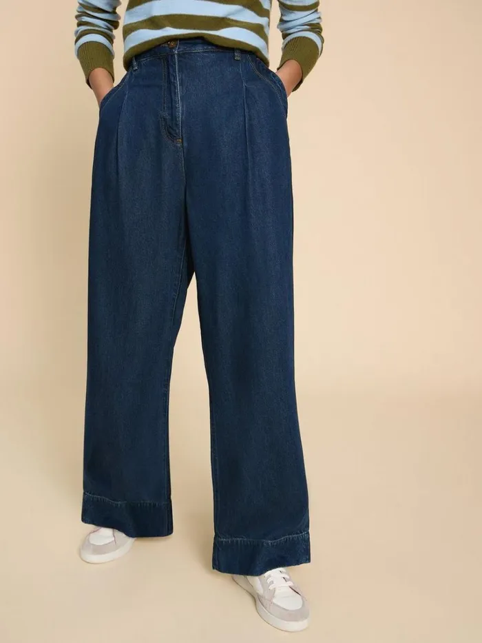 Women JEANS White Stuff Kerry Wide Leg Denim Trouser Dk Denim