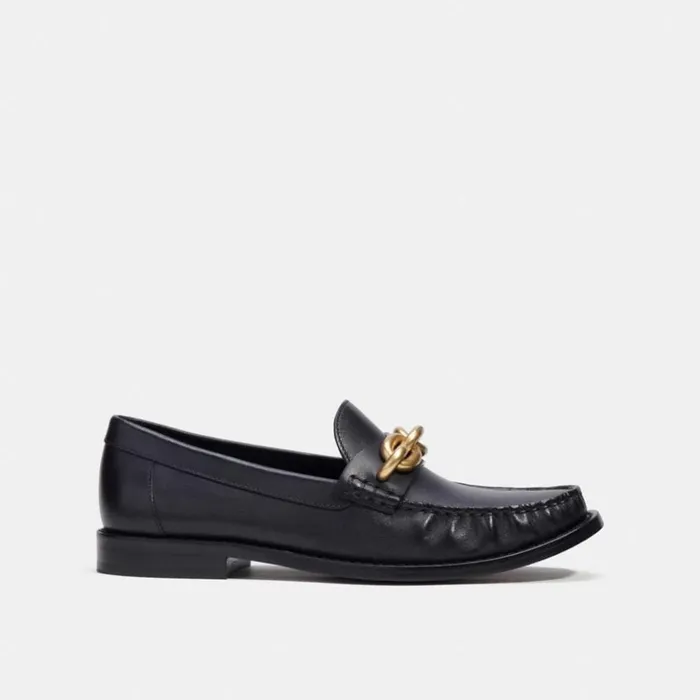 Women Jess Loafer Black and Gold Coach Flats and Loafers