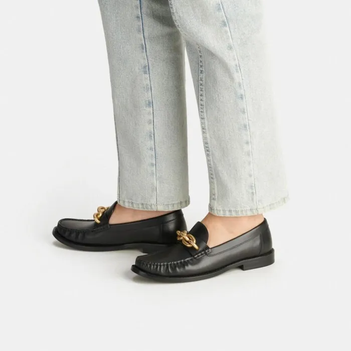 Women Jess Loafer Black and Gold Coach Flats and Loafers
