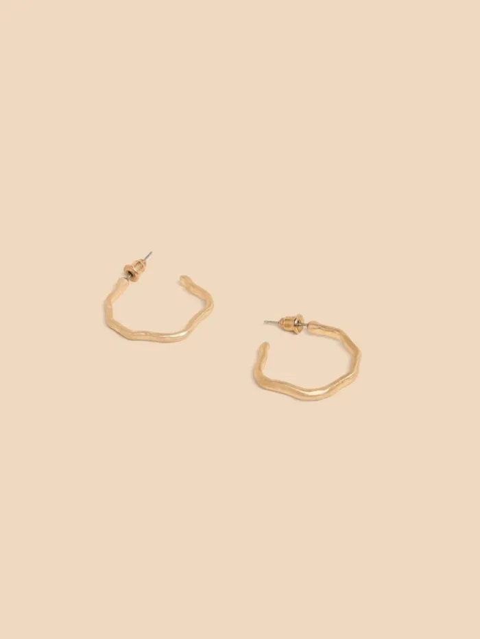 Women JEWELLERY White Stuff Abstract Hoop Earrings Gold Tone Metallic
