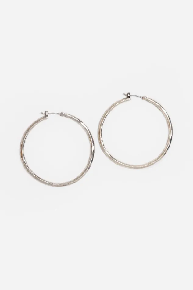 Women Jewelry Johnny Was HAMMERED METAL HOOP EARRING Silver